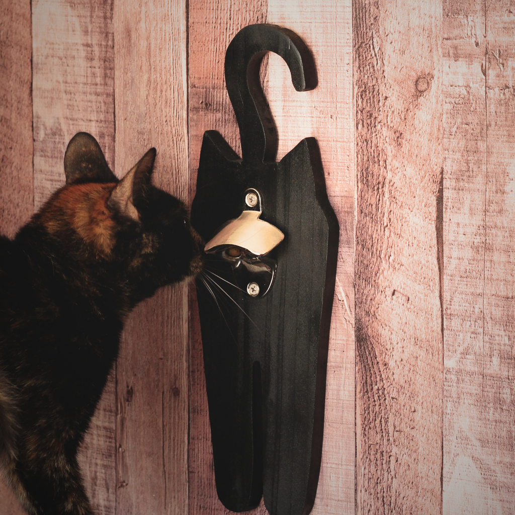 Black Wooden cat butt  bottle opener novelty gift cat lover joke gift