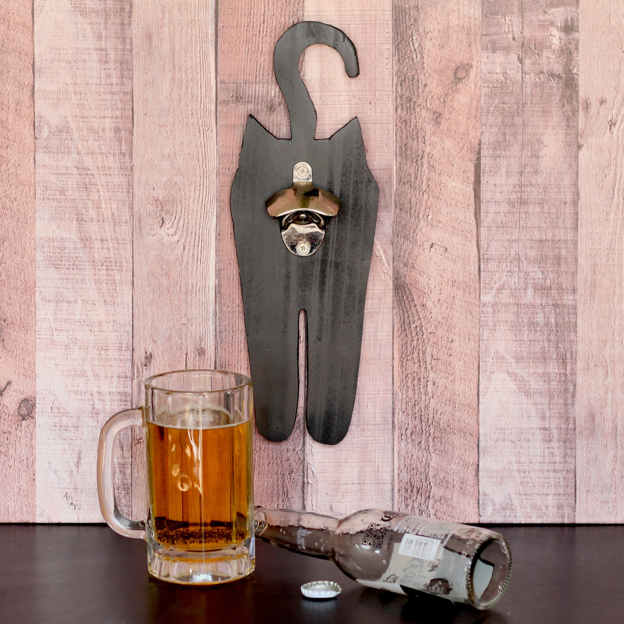 Black Wooden cat butt  bottle opener novelty gift cat lover joke gift for beer drinkers