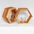 Set of 2 light wood hexagon candle holders glass votive holder centerpiece home decor