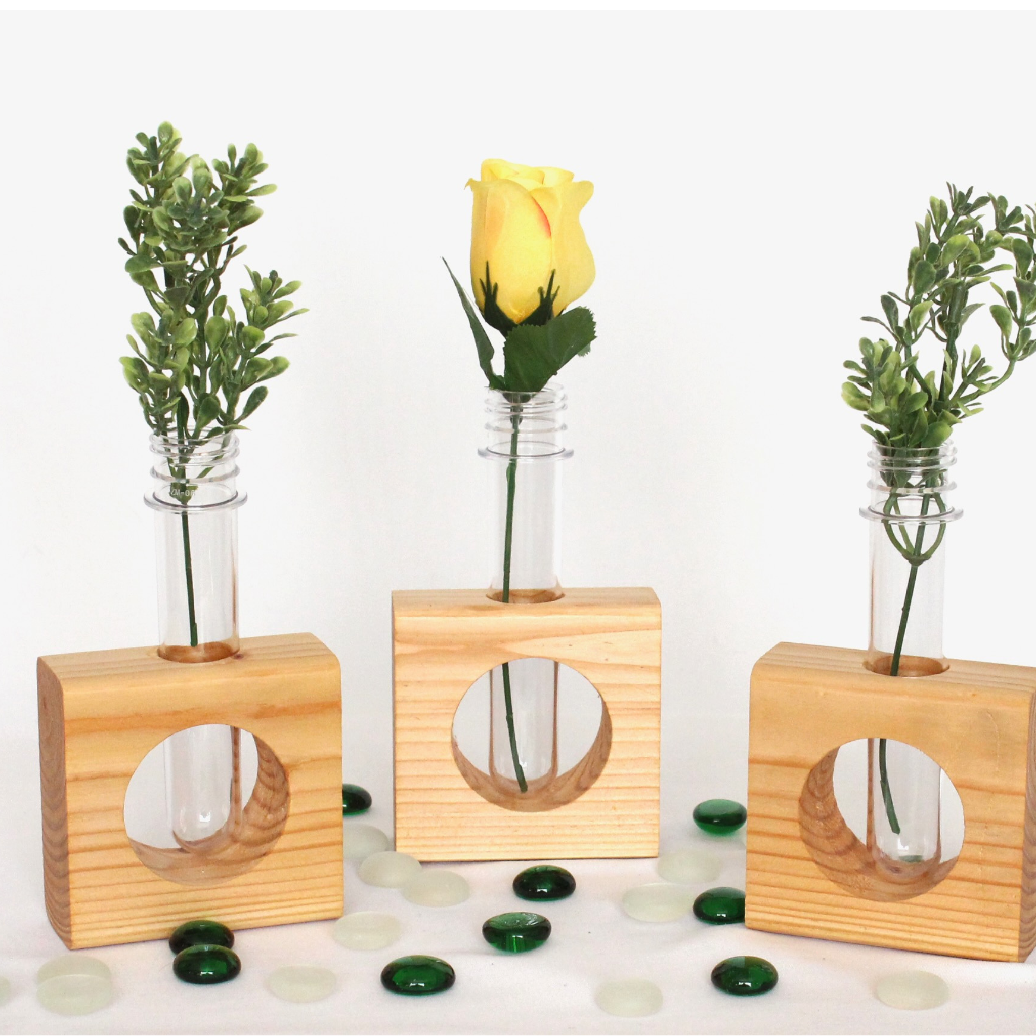 Set of 3 Wooden bud vases with test tube flower holders minimalist desk decor party favors
