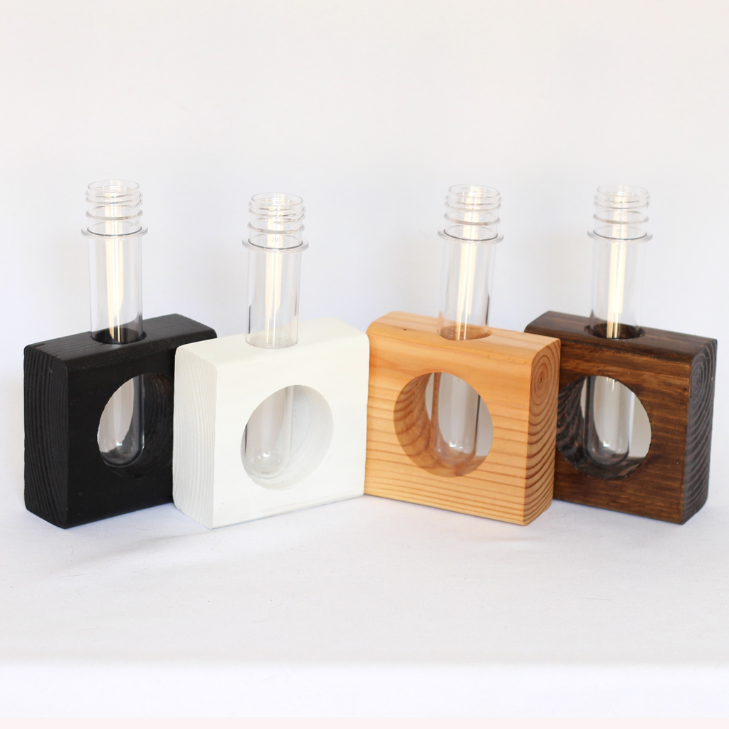 Wooden bud vases with test tube flower holders minimalist desk decor