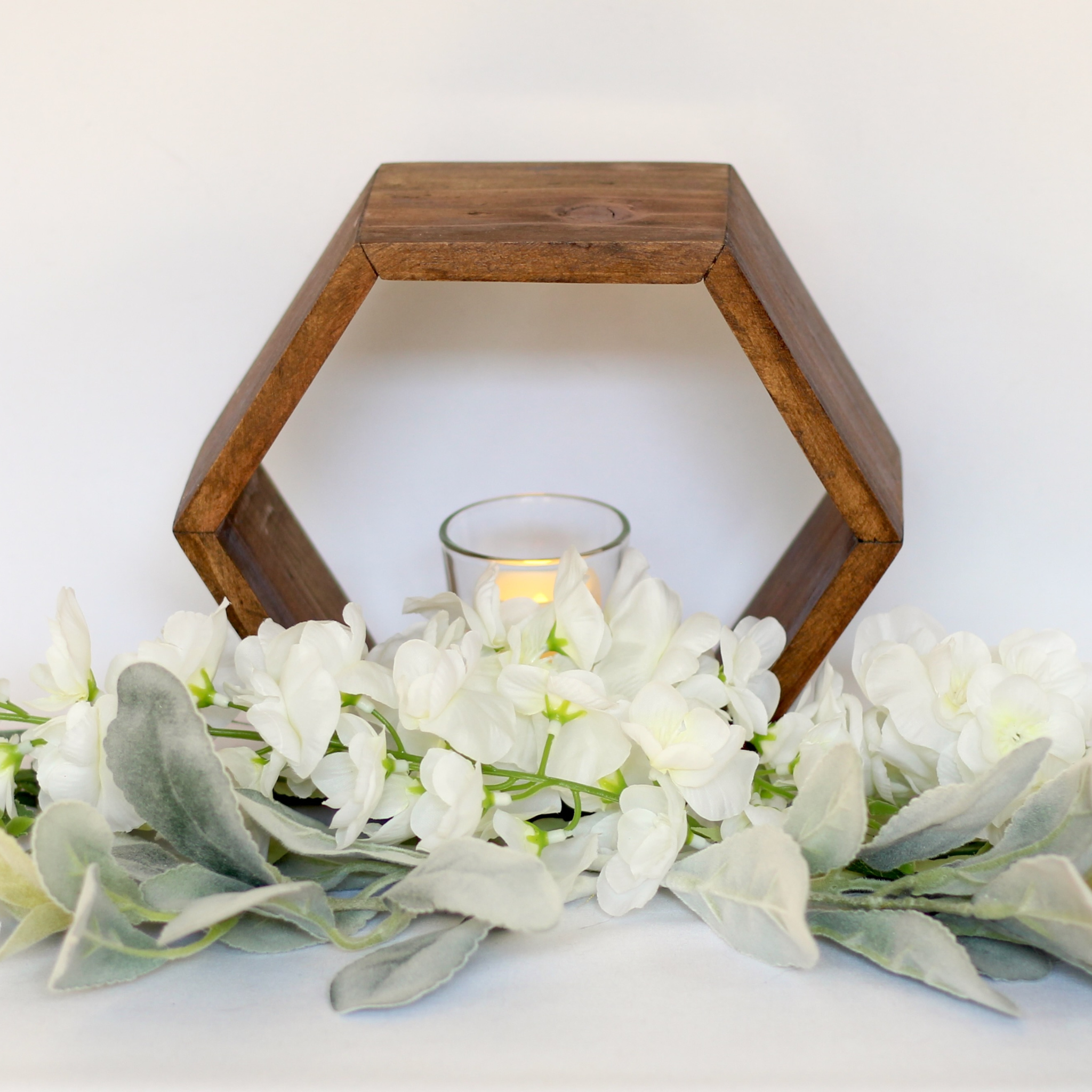 Set of 2 wooden hexagon candle holders glass votive holder home decor wedding centerpiece 
